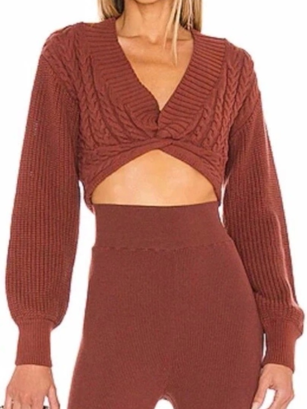 Free People Emilie Crop Sweater Cherry Cola Size Medium